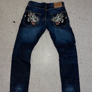 VTG Ed Hardy 2008 by Christian Audigier straight black jeansSZ 34OPEN TO OFFERS